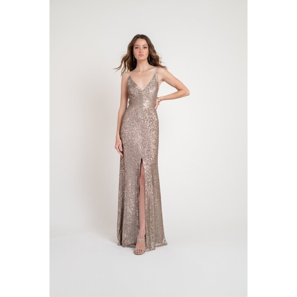 Jenny Yoo Zelda Sequin Formal Floor Length gown with split